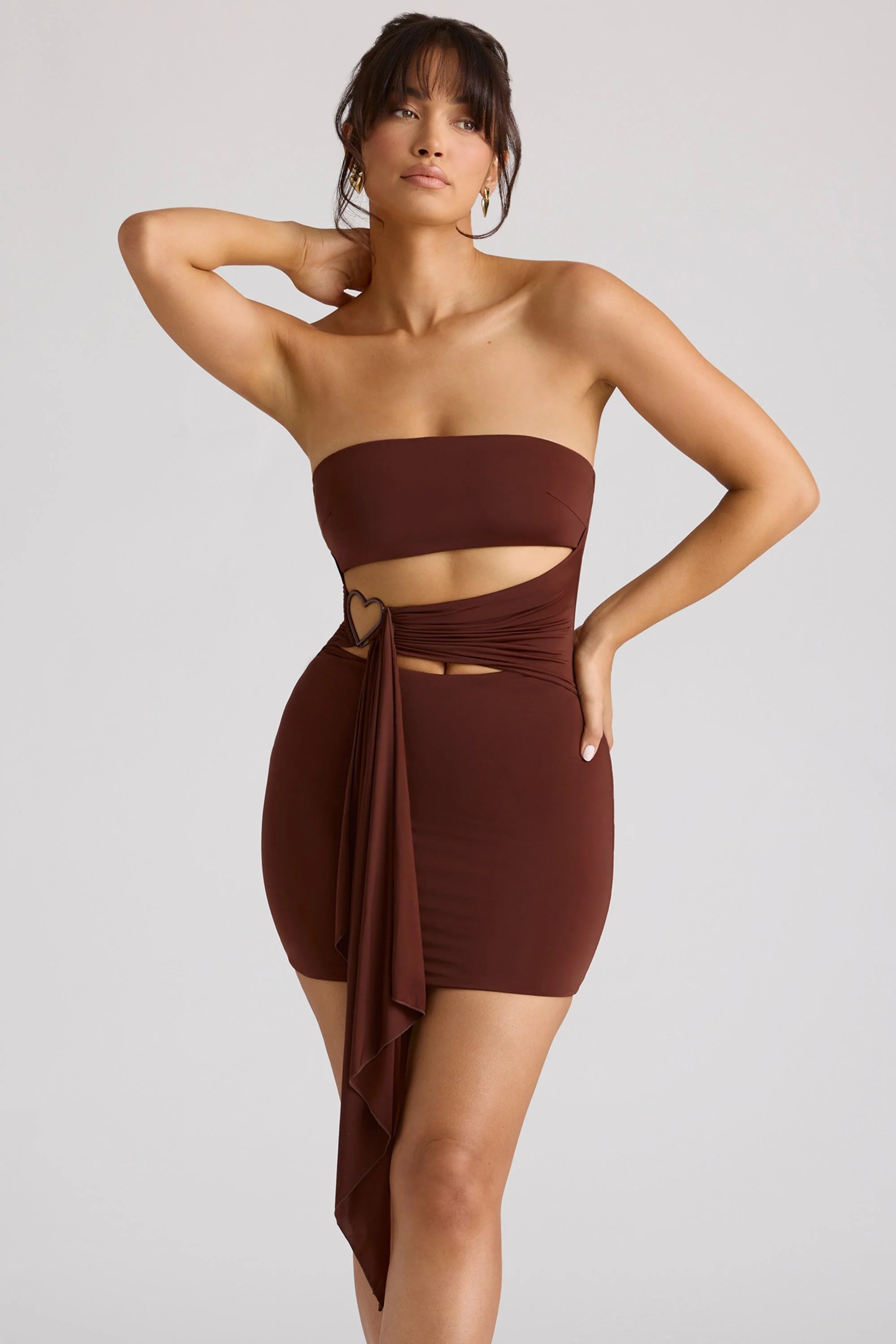 Bandeau Mini Dress in Chocolate Brown