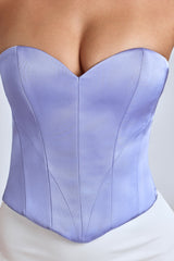 Corsetto in raso con lacci senza spalline in blu lavanda