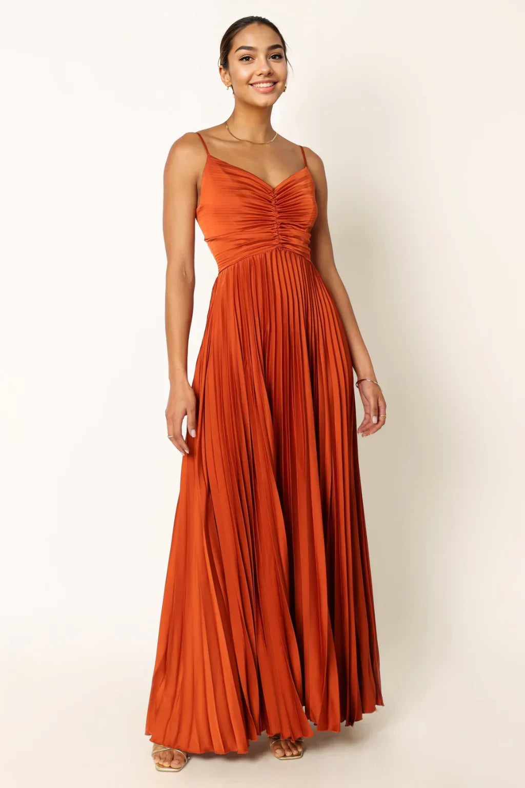 Naira Pleated Maxi Dress - Sunset Orange