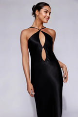 Lucia Satin Cut Out Maxi Dress - Black