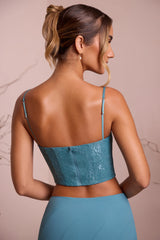 Top corto con corsetto in pizzo color verde acqua