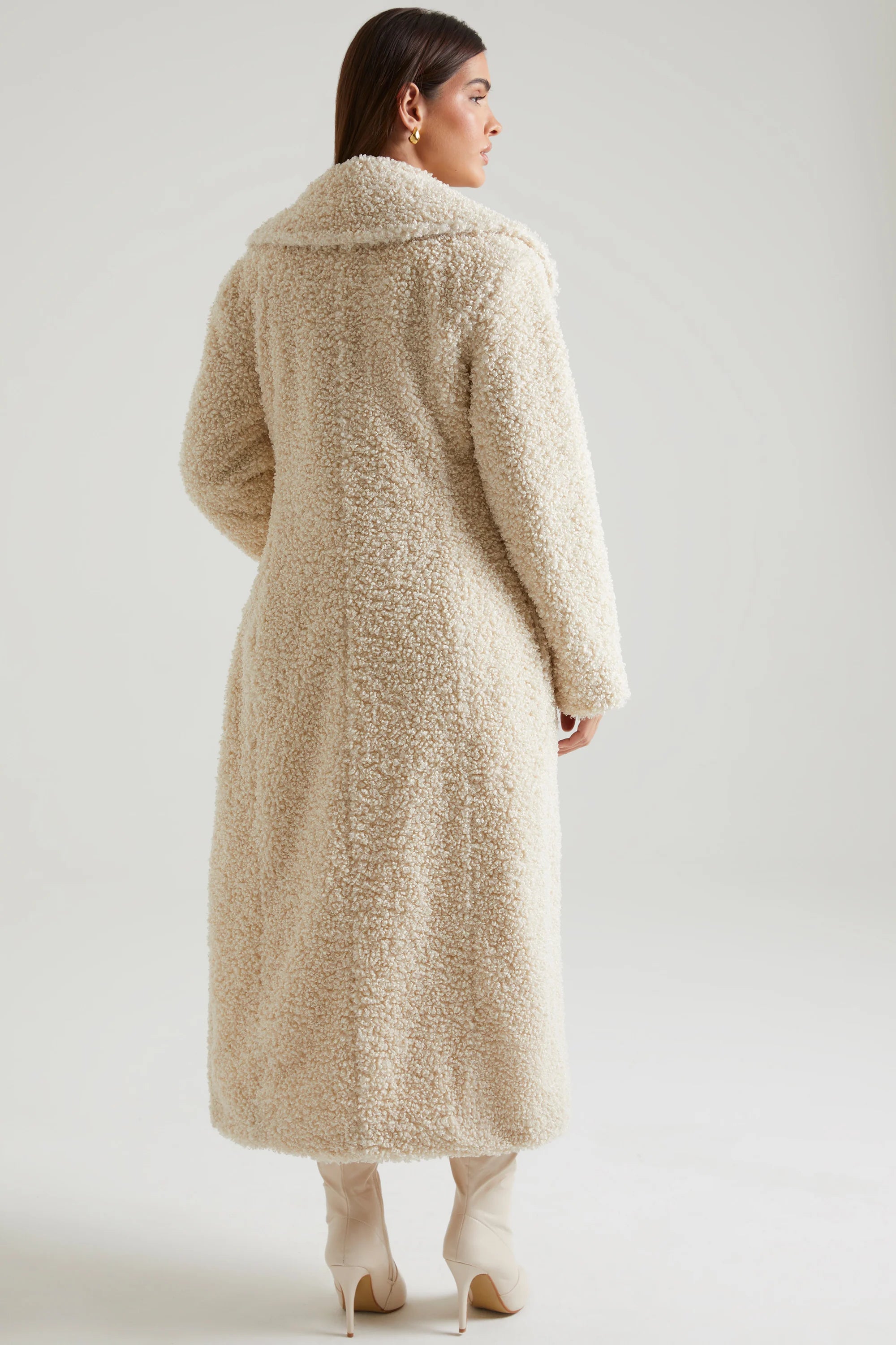 Cappotto lungo in shearling color crema