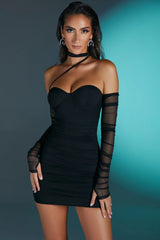 Underwired Bardot Mini Dress in Black