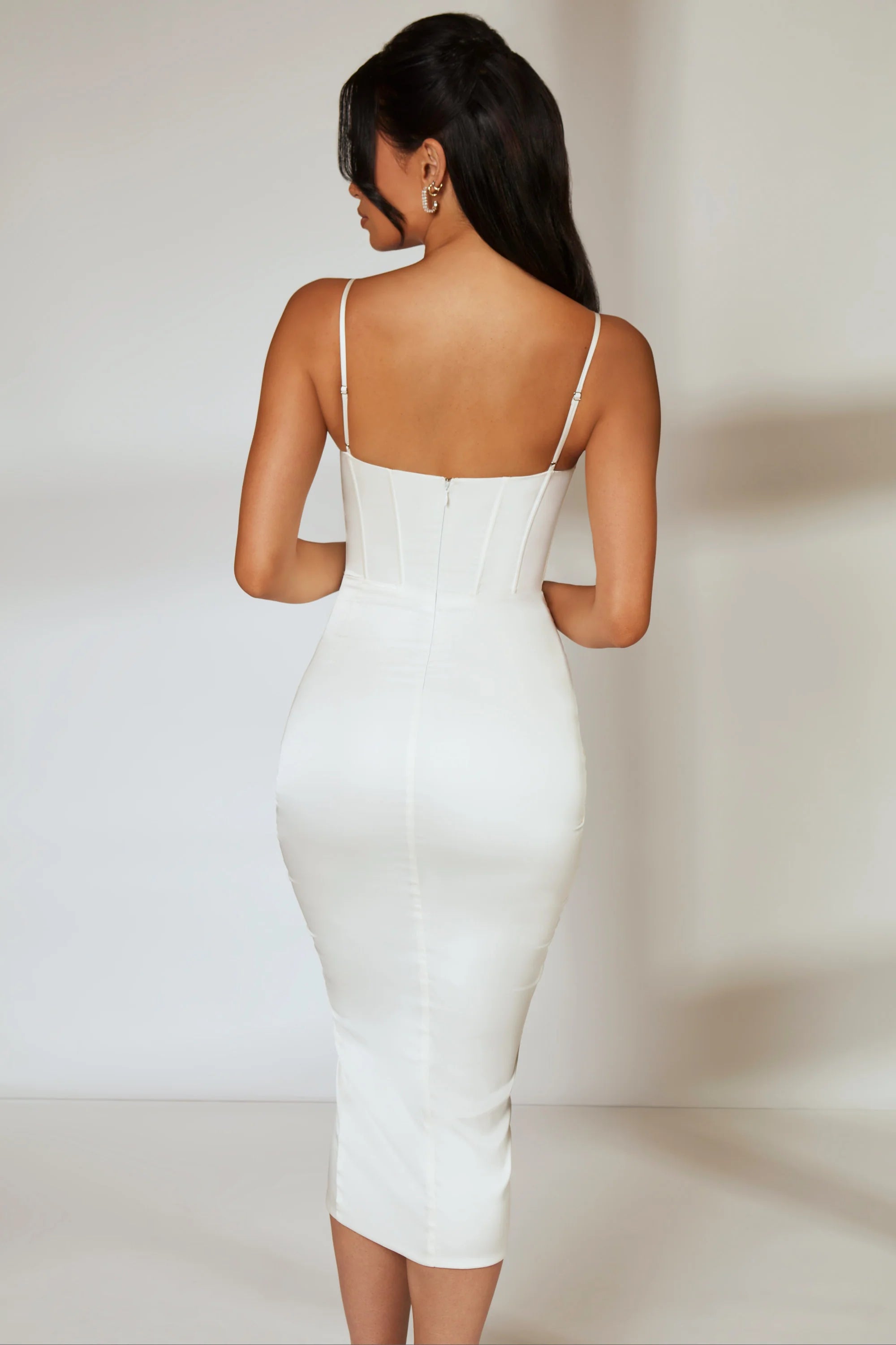 Draped Skirt Corset Midi Dress in Ivory