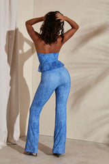 Detail Flare Trousers in Blue Print