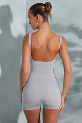 Unitard con scollo a cuore in grigio marmorizzato