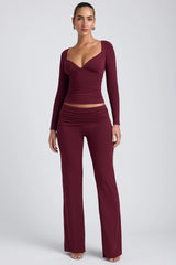 Modal Mid-Rise Straight-Leg Trousers in Plum