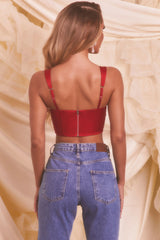 Satin Mesh Bustier Crop Top in Red