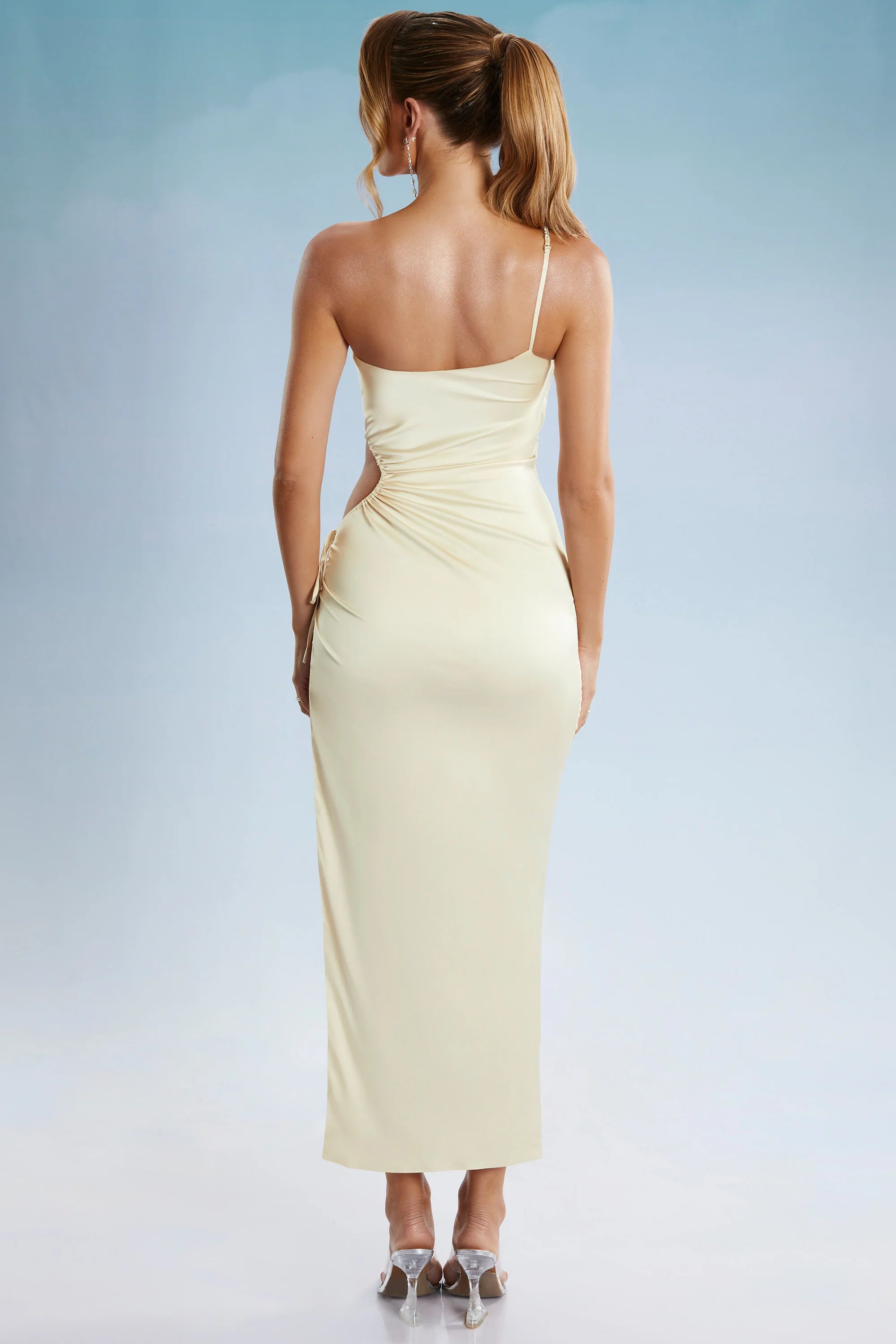 Asymmetric Cut Out Midaxi Dress in Ivory