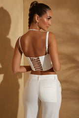 Gathered Bust Linen Crop Top in White