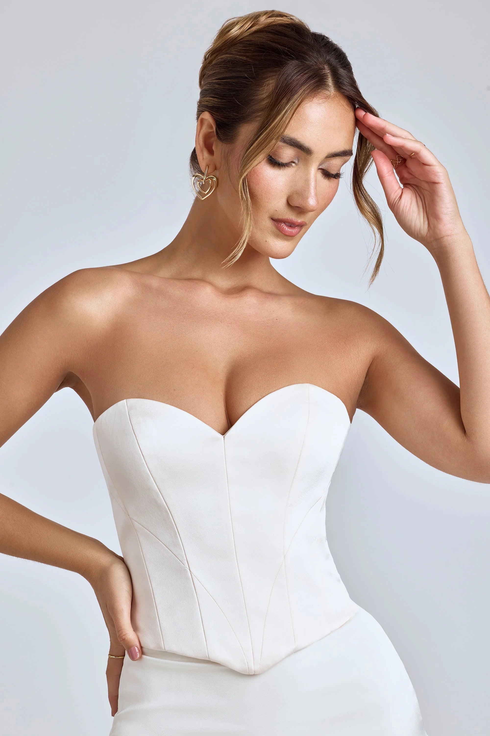 Strapless Lace-Up Satin Corset in Ivory