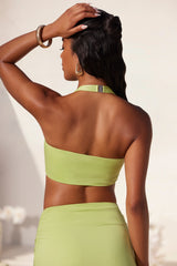 Halter Neck Hardware Detail Crop Top in Lime Green