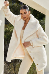 Shawl Collar Teddy Coat in Ivory