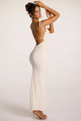 Textured Jersey Open Back Maxi Dress in Ivory