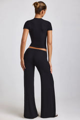 Mid Rise Wide Leg Trousers in Black