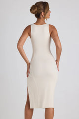 Modal Bow-Embellished Sweetheart-Neck Midi Dress in Ivory