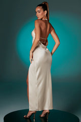 Halter Neck Cowl Back Maxi Dress in Ivory