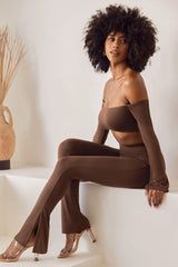 High Waist Split Flare Leggings in Brown