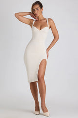 Modal Bow-Embellished Sweetheart-Neck Midi Dress in Ivory