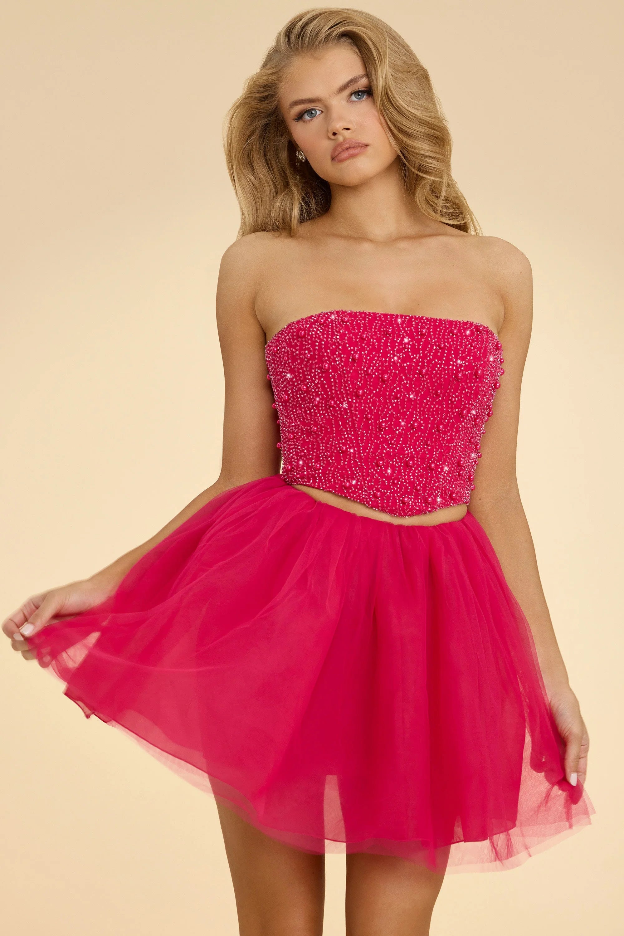 Strapless Corset Crop Top in Hot Pink