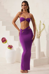 Ruched Waist Hardware Detail Maxi Skirt in Purple