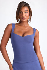 Top in modal con scollo a cuore in blu scuro