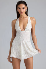 Embellished Multi-Strap Mini Dress in Ivory