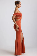 Anschmiegsames Neckholderkleid aus Jersey mit Cut-Outs in gebranntem Orange