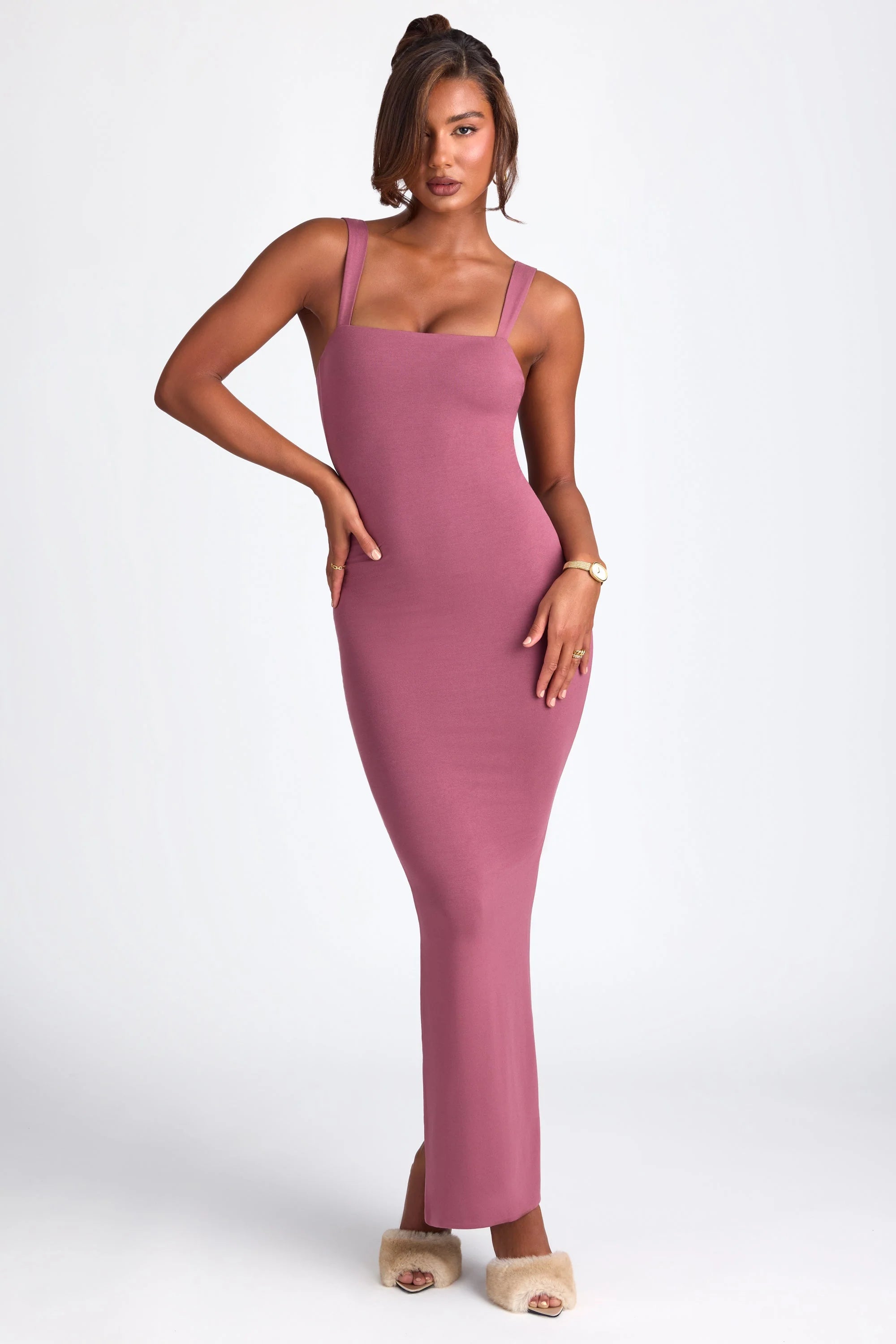 Modal Square Neck Low Back Maxi Dress in Plum