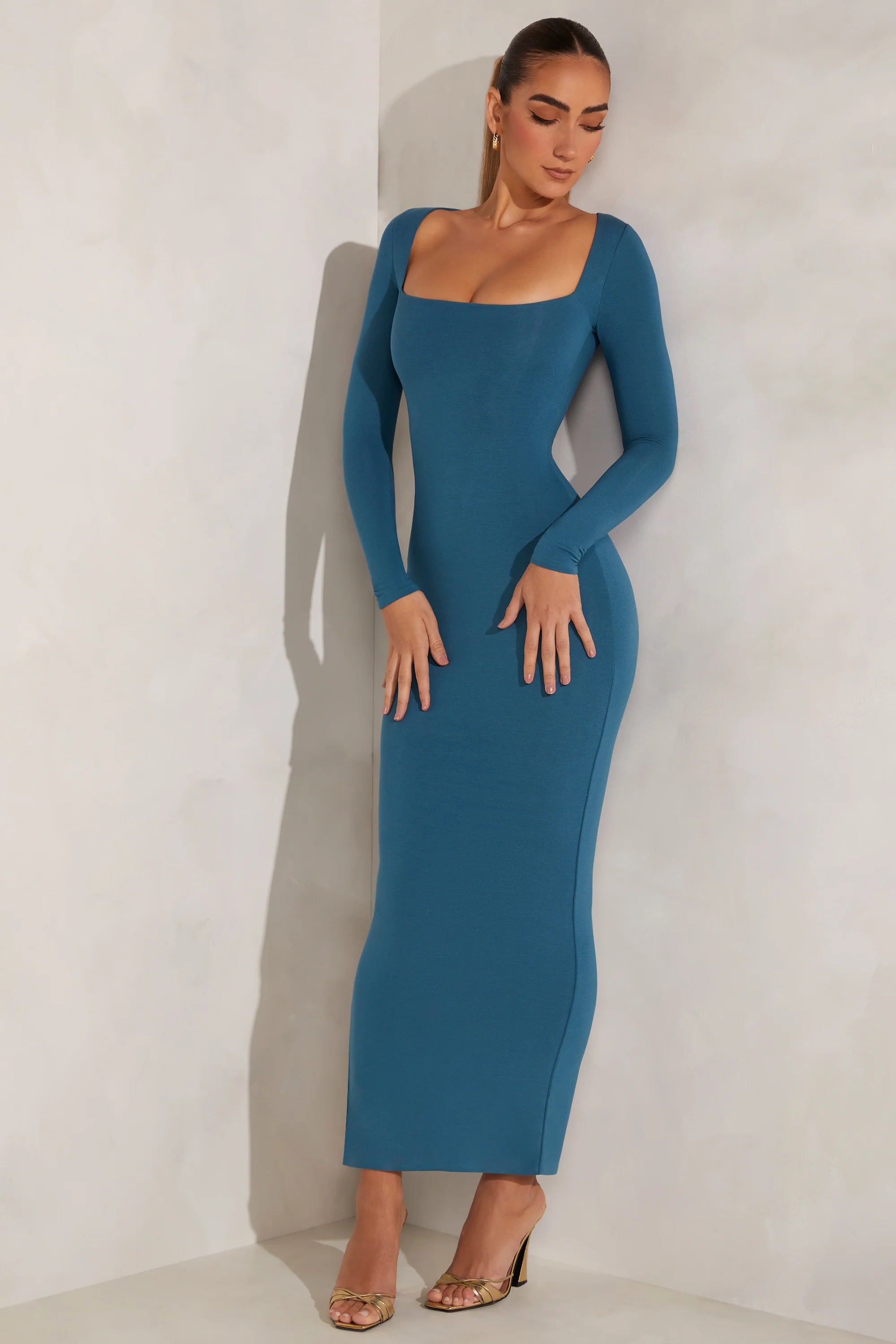 Long Sleeve Maxi Dress in Teal