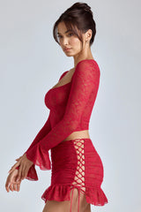 Lace Long Sleeve Top in Cherry Red