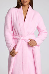 Tie Front Fleece Robe in Baby Pink