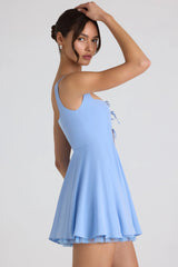 Tie-Detail A-Line Micro Mini Dress in Sky Blue