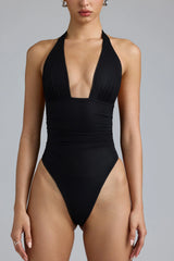 Metallic Halterneck Bodysuit in Black