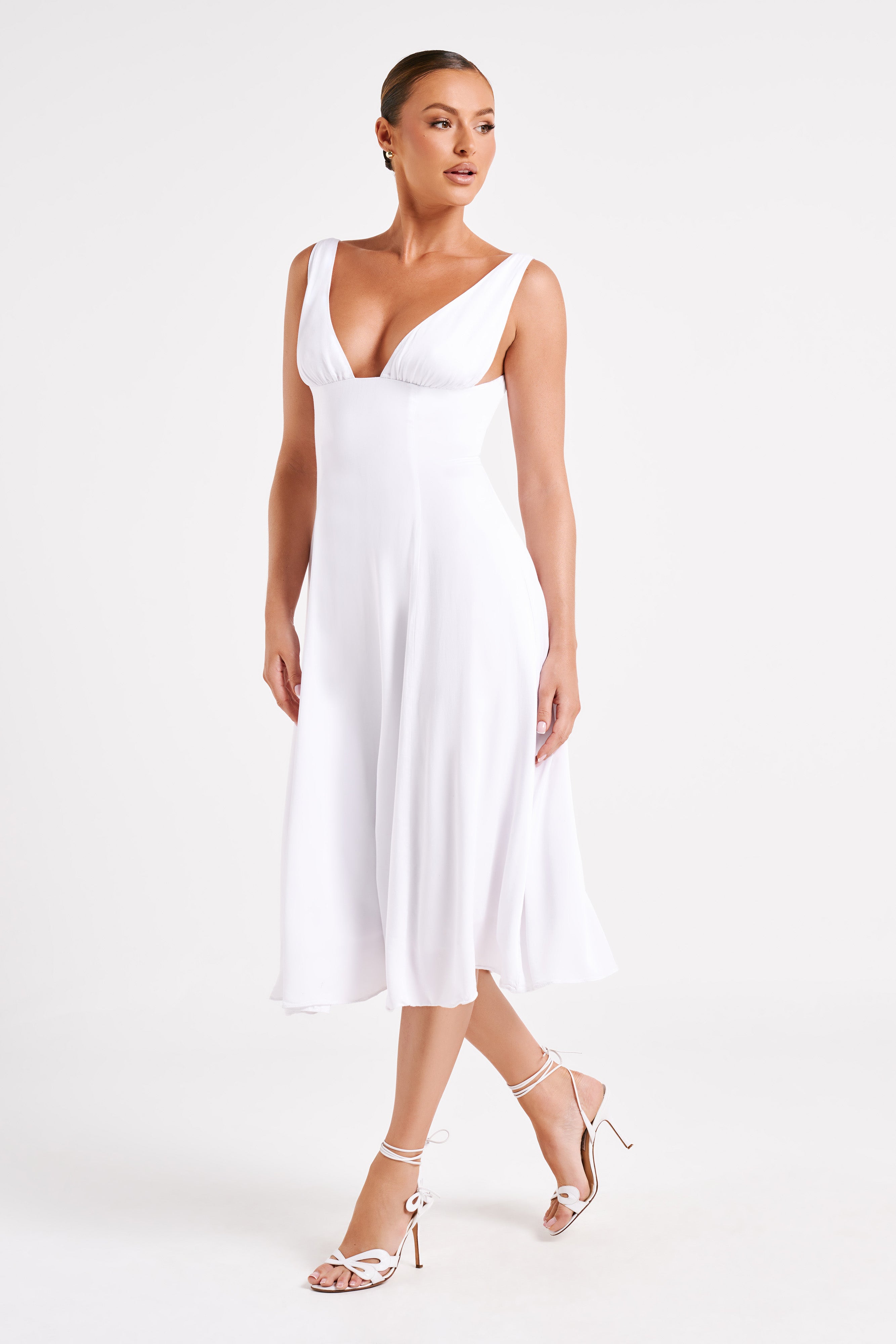 Soledad Gathered Midi Dress - White