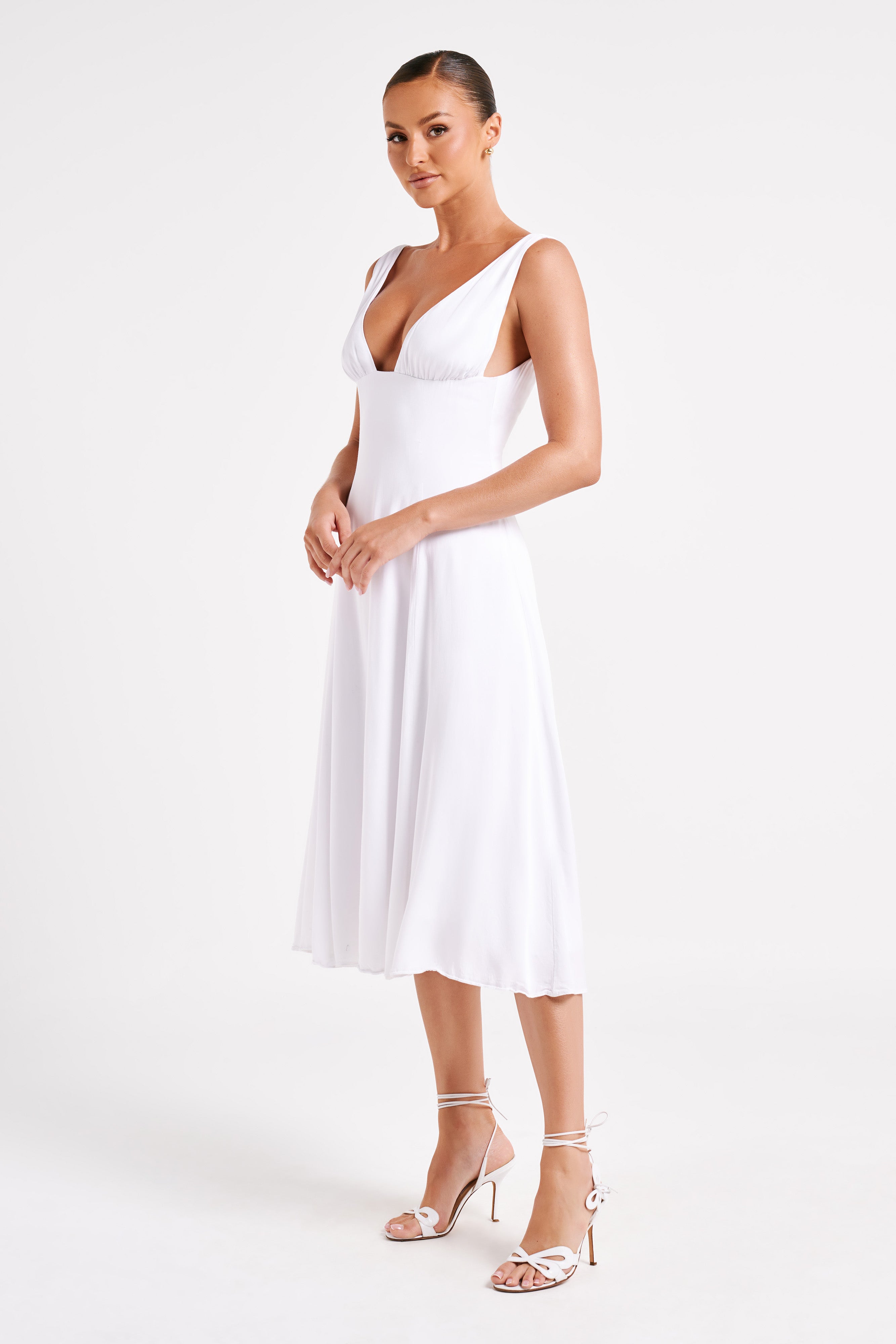 Soledad Gathered Midi Dress - White