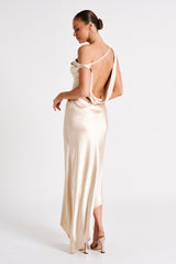 Yvette Slip Maxi Dress With Asymmetrical Hem - Gold