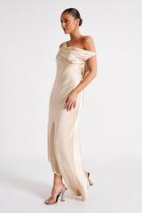 Yvette Slip Maxi Dress With Asymmetrical Hem - Gold