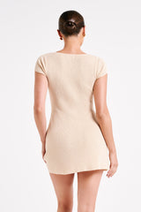 Paula Buttoned Knit Mini Dress - Wheat