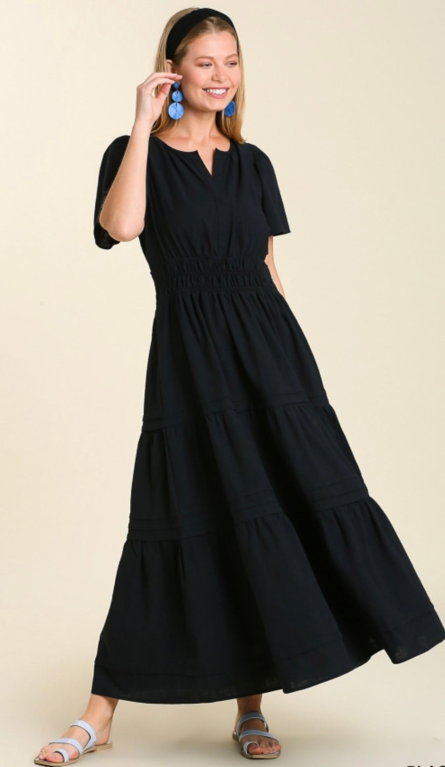 Tilly Tiered Midi Dress Black