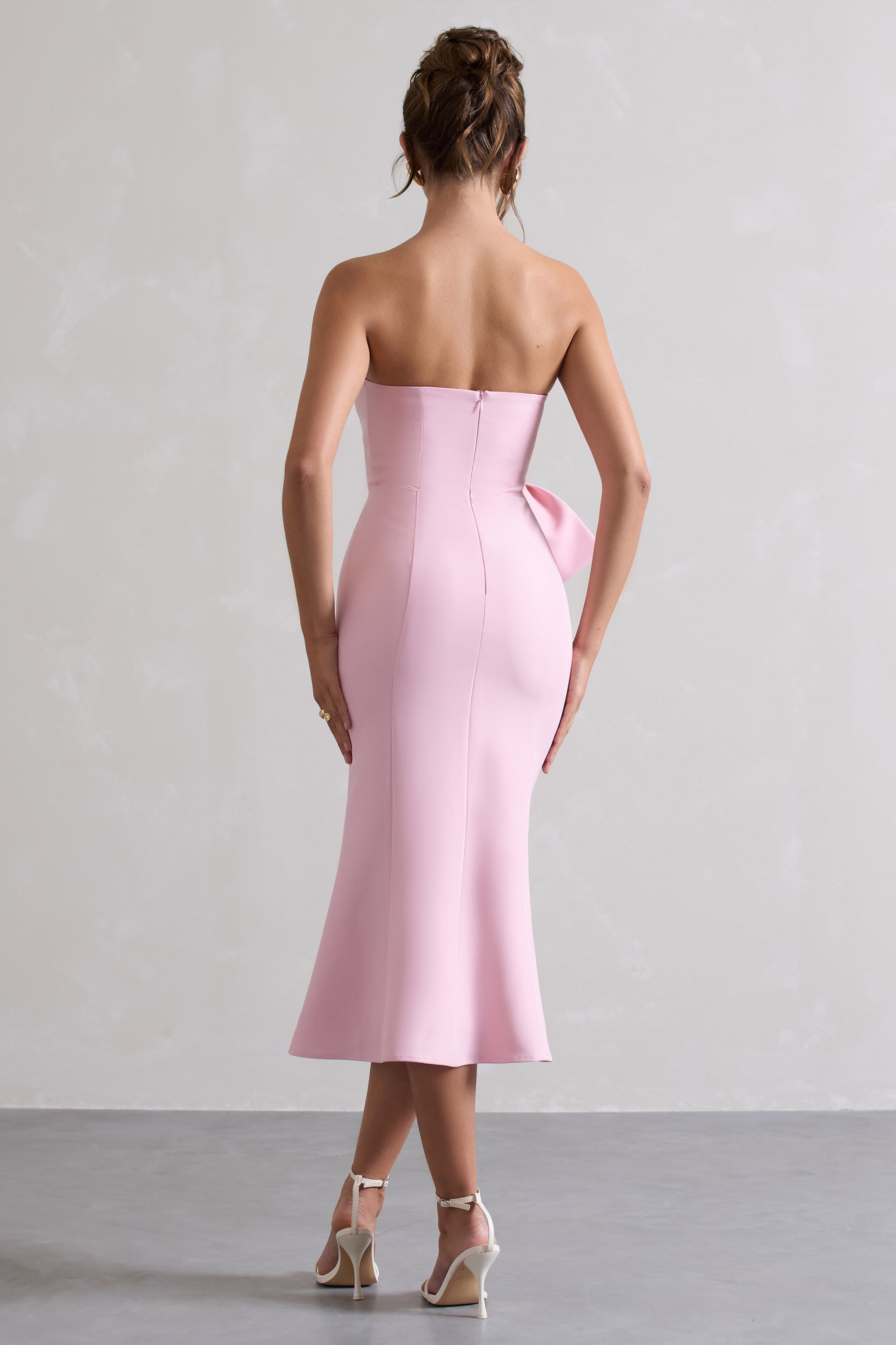 To Me | Pink Bandeau Midi Dress With Oversized Bow