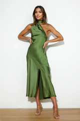 Athenian Satin Maxi Dress Olive