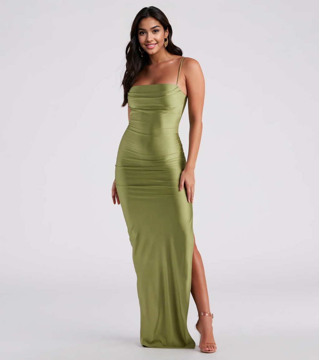 Ella Cowl Neck Satin Dress