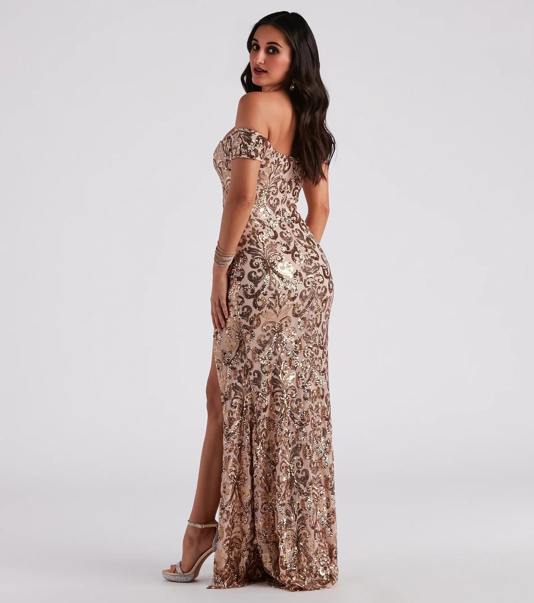 Carter Sequin Scroll A-Line Formal Dress