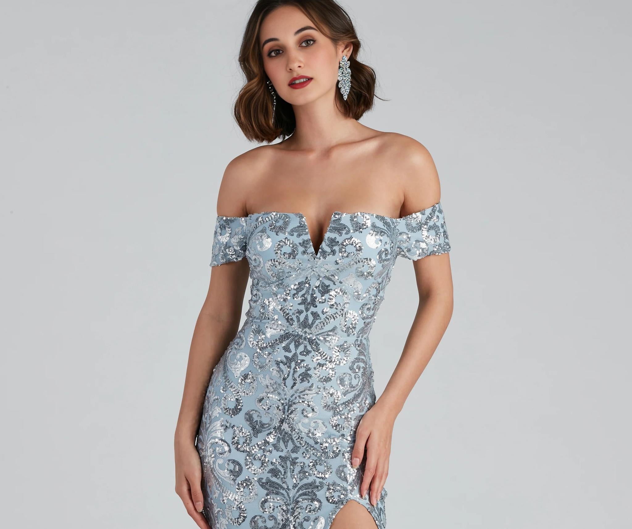 Carter Sequin Scroll A-Line Formal Dress