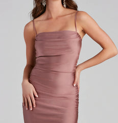 Ella Cowl Neck Satin Dress