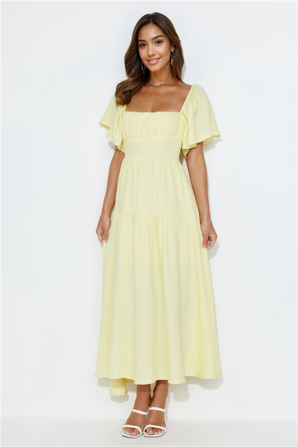 Summertime Heat Puff Sleeve Maxi Dress Yellow