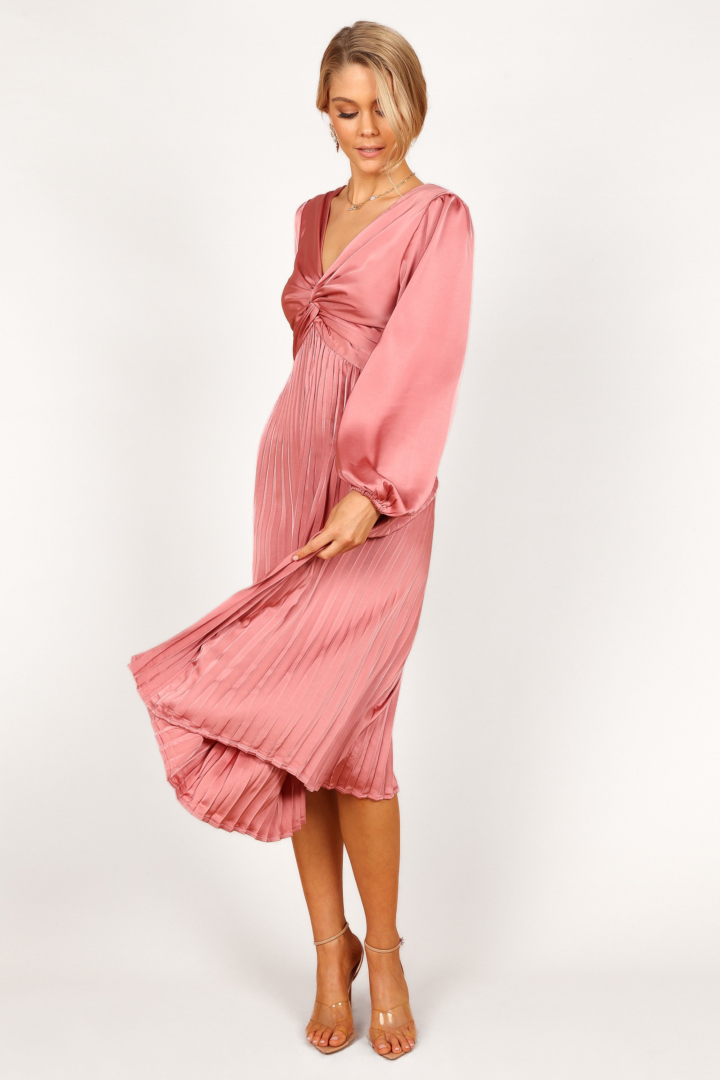 Petal and Pup USA DRESSES Noelle Twist Front Pleated Midi Dress - Blush