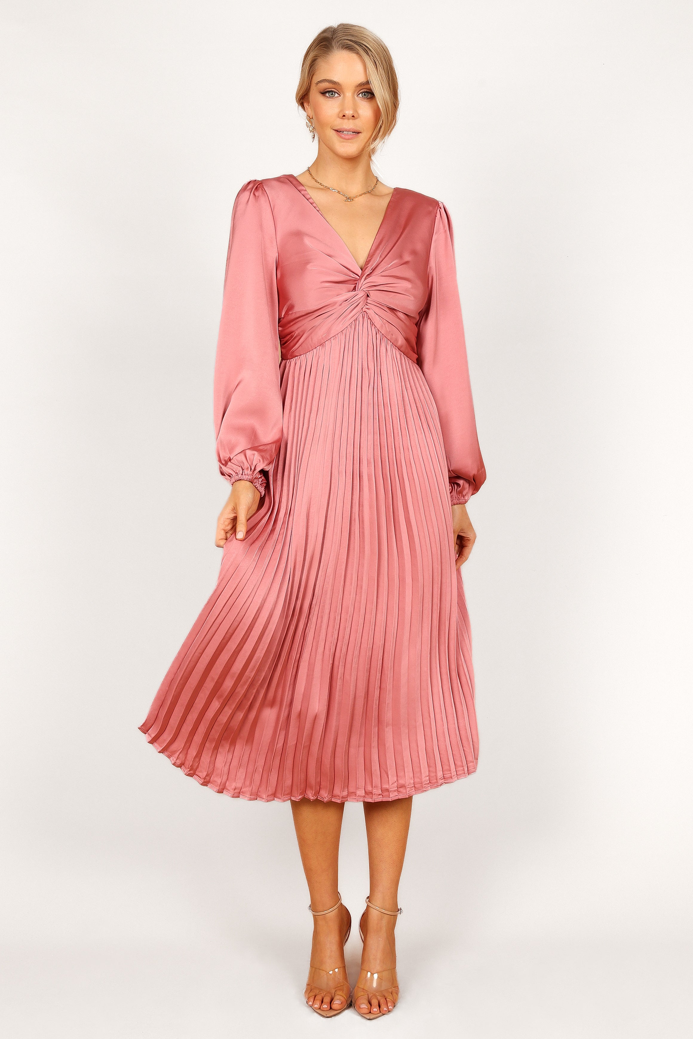 Petal and Pup USA DRESSES Noelle Twist Front Pleated Midi Dress - Blush