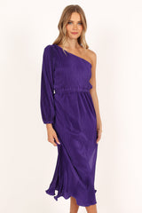 Petal and Pup USA DRESSES Pontee One Shoulder Pleated Midi Dress - Purple